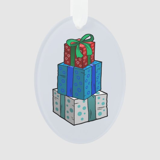 ラッピングされたクリスマスプレゼント オーナメント (正面)