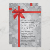 ラッピングされたシルバーグロウ法人ホリデーパーティー 招待状 (正面/裏面)