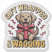 ラッピングされた喜び - ゴールデンレトリーバー クリスマス シール (正面)