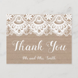 ラッピングとレースのウェディングサンクス ポストカード　ナチュラル ポストカード