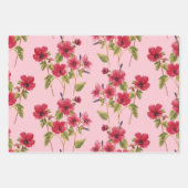 ラッピングシート3枚の水彩ピンクローズセット ラッピングペーパーシート (正面)