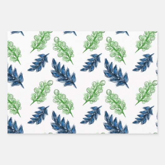 ラッピングシート3枚、水彩スタイル花模様 ラッピングペーパーシート (正面)