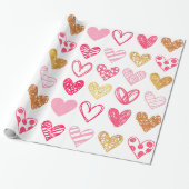 ラッピングペーパー - ピンクとゴールドのハート (アンロールド)