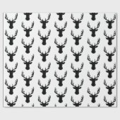 ラッピングペーパー - ブラック＆ホワイトの鹿の頭 (フラット)