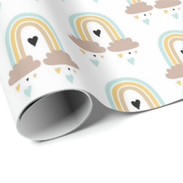 ラッピングペーパー - レインボー 雲 ハート