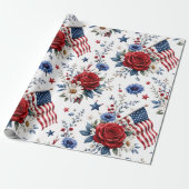 ラッピングペーパー - 愛国フラワーズアメリカ国旗 (アンロールド)