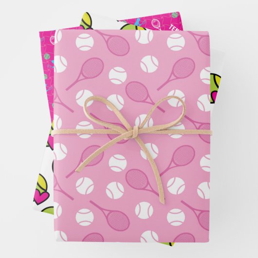 💟ラッピング紙シートのピンクテニスのモチーフ ラッピングペーパーシート (インサイチュ)