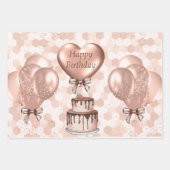 ラッピング紙シートセット3バラ金ゴールド誕生日 ラッピングペーパーシート (正面)