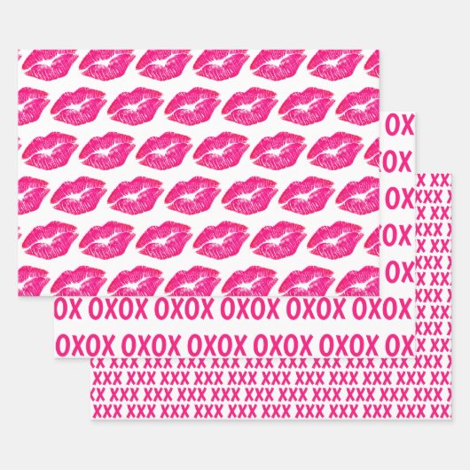 ラッピング紙シートセット-ピンクのハグとキス ラッピングペーパーシート (セット)