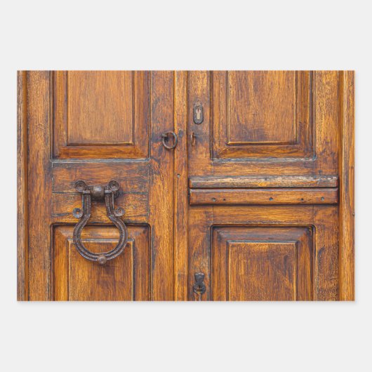 ラッピング紙シートセット – 木製ドア付きハンドル ラッピングペーパーシート (正面)