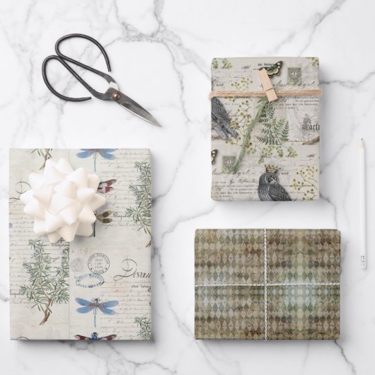 ラッピング紙シート – 動物パターンBeige Blue ラッピングペーパーシート (正面)