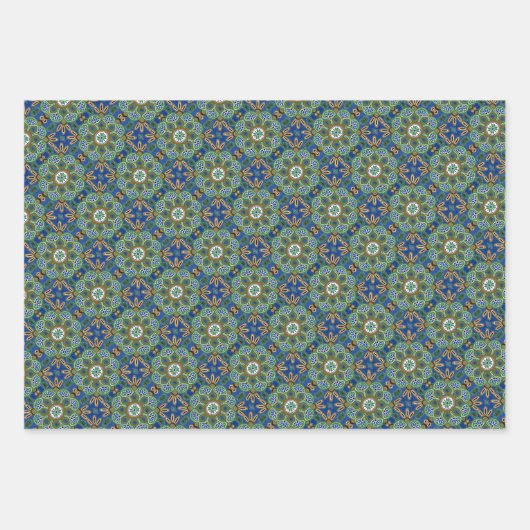 ラッピング紙シート、青と緑の3セット ラッピングペーパーシート (正面3)