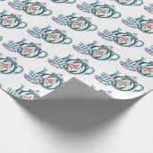 ラッピング紙ストライプの – ブルーティーポット、カップ&ソーサー ラッピングペーパー (角)