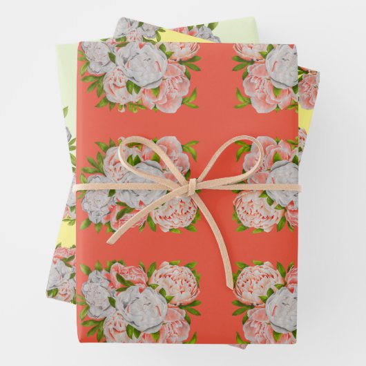 ラッピング紙セット上の各種の牡丹 ラッピングペーパーシート (インサイチュ)