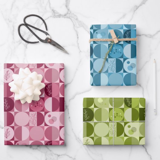 ラッピング紙セット3枚抽象デザイン ラッピングペーパーシート (正面)