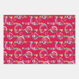 ラッピング紙セット3、赤い色調 ラッピングペーパーシート