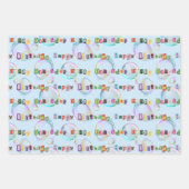 ラッピング紙セット3、青、およびティール(緑がかった色)の色調 ラッピングペーパーシート (正面3)