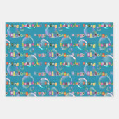 ラッピング紙セット3、青、およびティール(緑がかった色)の色調 ラッピングペーパーシート (正面2)