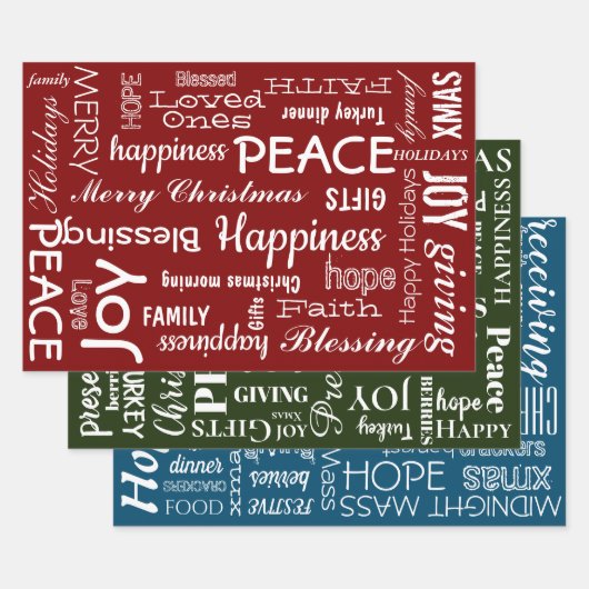 ラッピング紙セット – クリスマスレッドグリーンブルー ラッピングペーパーシート (セット)