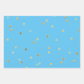 ラッピング紙セット – 青い金ゴールドストライプ水玉模様 ラッピングペーパーシート (正面2)