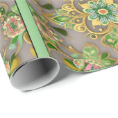 ラッピング紙テキスタイルのレースグリーン ラッピングペーパー (ロールコーナー)