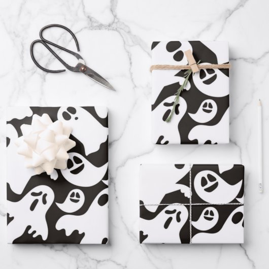 ラッピング紙フラットシートセット3ハロウィンテーマ ラッピングペーパーシート (正面)