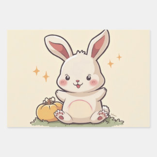 ラッピング紙フラットシートセット3ラブリーバニー ラッピングペーパーシート