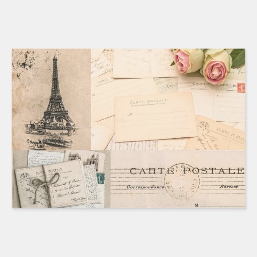 ラッピング紙フラットシートセット3ヴィンテージフランスの ラッピングペーパーシート (正面3)