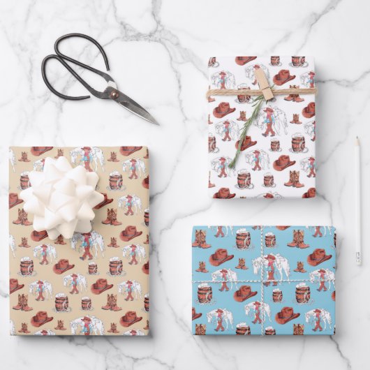 ラッピング紙フラットシートセット3西テーマ ラッピングペーパーシート (正面)