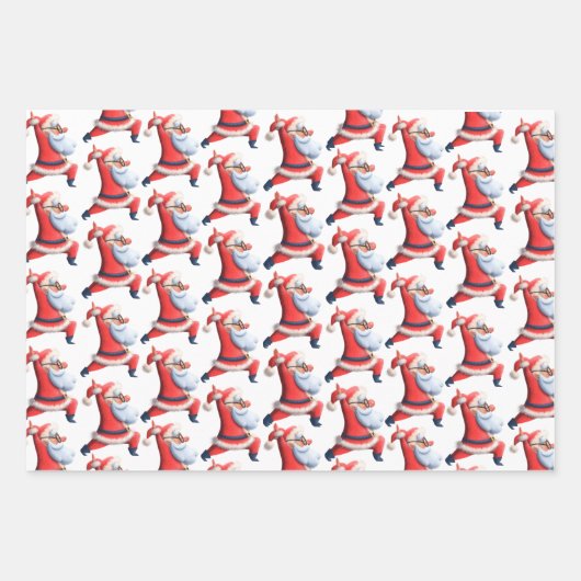 ラッピング紙フラットシートセット3踊りサンタ ラッピングペーパーシート (正面)