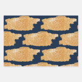 ラッピング紙フラットシートセット3青と金ゴールド ラッピングペーパーシート (正面3)