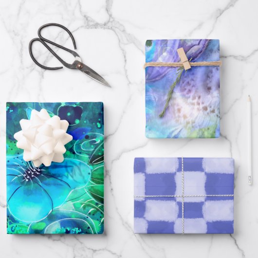 ラッピング紙フラットシートセット3pcブルーティール(緑がかった色)グリーン ラッピングペーパーシート (正面)