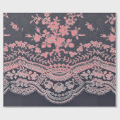 ラッピング紙ブラック及びピンクアンティークレース ラッピングペーパー (フラット)