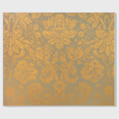 ラッピング紙ヴィンテージオレンジ金ゴールドダマスクパターン ラッピングペーパー (フラット)