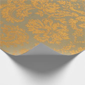ラッピング紙ヴィンテージオレンジ金ゴールドダマスクパターン ラッピングペーパー (角)