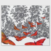 ラッピング紙白黒レッド蝶 ラッピングペーパー (フラット)