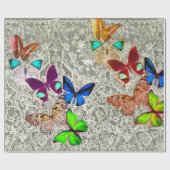 ラッピング紙蝶およびアンティークレース ラッピングペーパー (フラット)