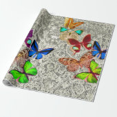 ラッピング紙蝶およびアンティークレース ラッピングペーパー (アンロールド)