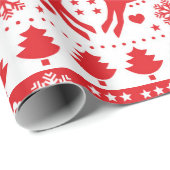 ラッピング紙赤スカンジナビアのクリスマスパターン ラッピングペーパー (ロールコーナー)