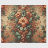 ラッピング紙 – オレンジクリームモスグリーンフローラ ラッピングペーパー (フラット)