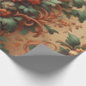 ラッピング紙 – オレンジクリームモスグリーンフローラ ラッピングペーパー (角)