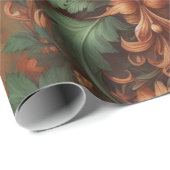 ラッピング紙 – オレンジクリームモスグリーンフローラ ラッピングペーパー (ロールコーナー)