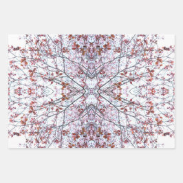 ラッピング紙:コラージュされたさくらんぼの花デザイン ラッピングペーパーシート