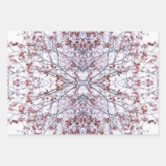 ラッピング紙：コラージュされたさくらんぼの花デザイン ラッピングペーパーシート (正面)