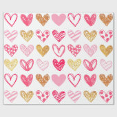 ラッピング紙 – ピンクと金ゴールドのハート ラッピングペーパー (フラット)