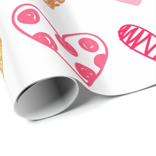 ラッピング紙 – ピンクと金ゴールドのハート ラッピングペーパー (ロールコーナー)