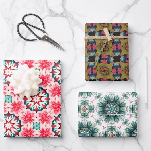 ラッピング紙 – 水色ジャングルの3つの色合い ラッピングペーパーシート (正面)