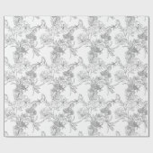ラッピング紙 – 白黒フローラルパターン ラッピングペーパー (フラット)