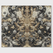 ラッピング紙 – 黒、白、金ゴールドフローラ ラッピングペーパー (フラット)