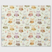 ラッピング紙- Happy Owls (light) ラッピングペーパー (フラット)